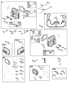 Cylinder Head Group Diagram and Parts List for 40U877-0036-G1  Briggs and Stratton Engine